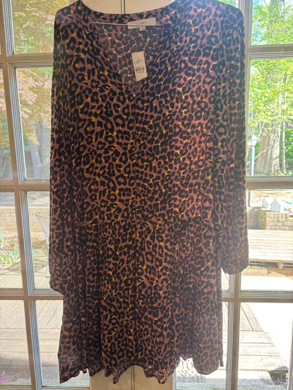 LOFT Mauve & Black Leopard Print Button-Front dress